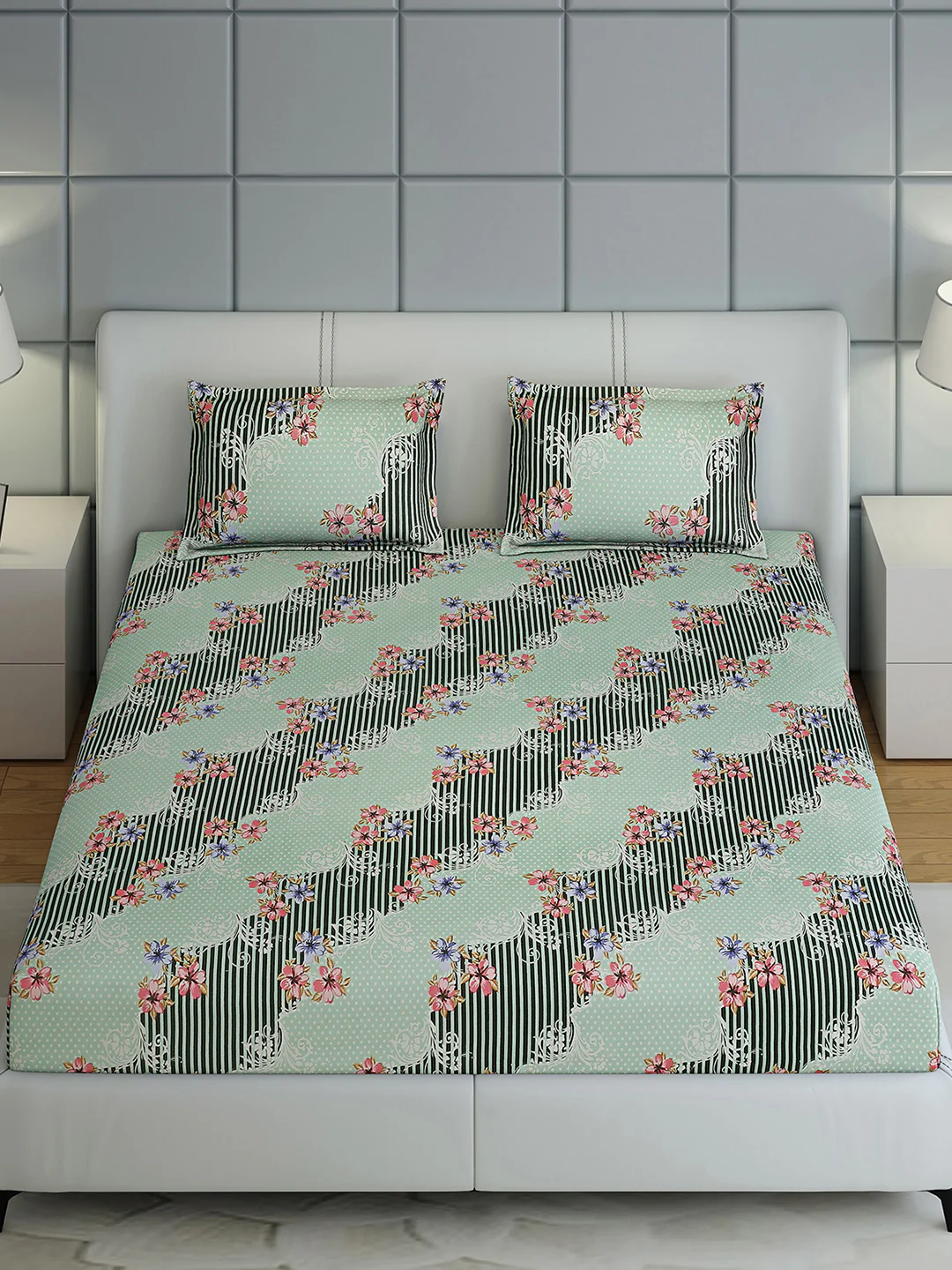 144 TC Cotton Double Bed 1 Bedsheet with 2 Pillow Covers (Fashnik) - Image 2