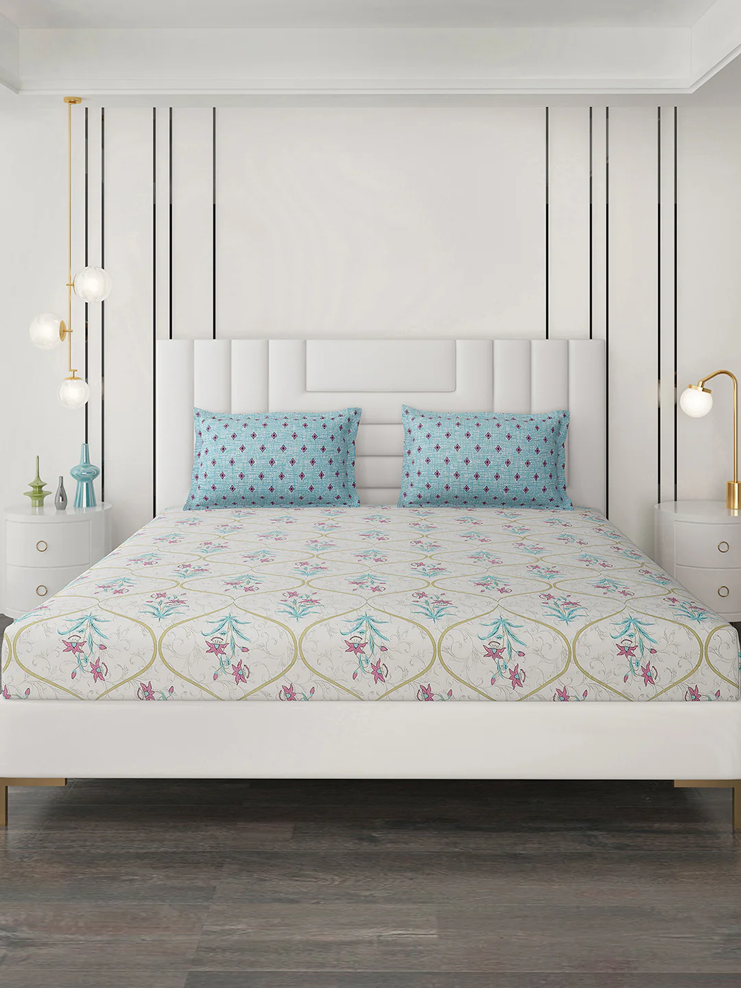 144 TC Cotton Double Bedsheet with 2 Pillow Covers - Image 2
