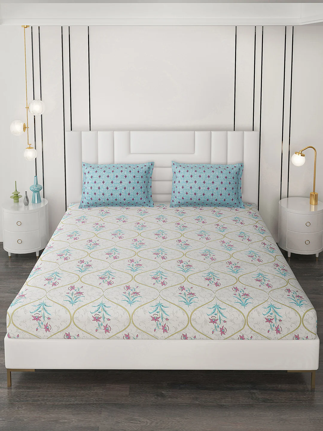 144 TC Cotton Double Bedsheet with 2 Pillow Covers - Image 3