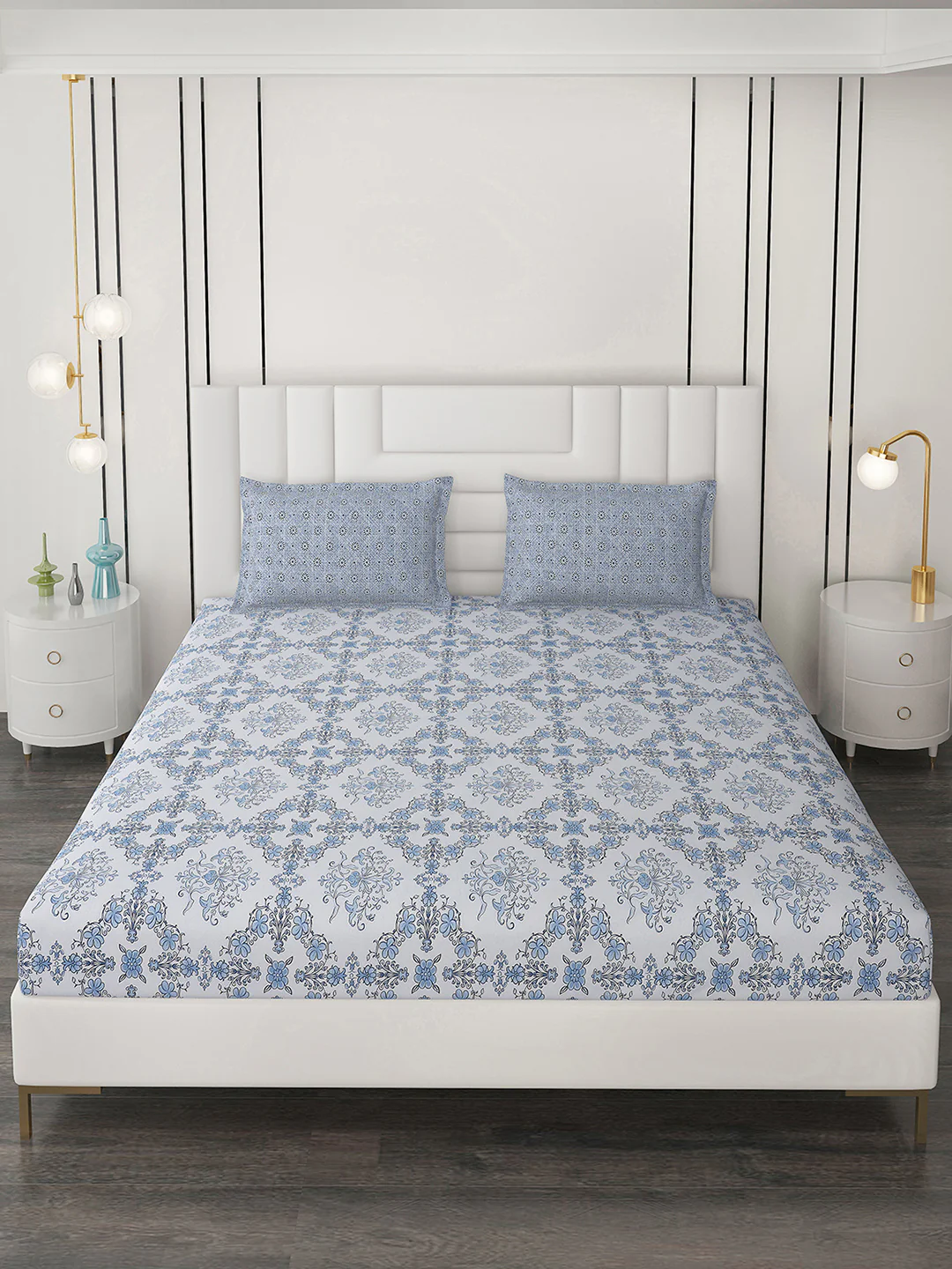 144 TC Cotton Double Bedsheet with 2 Pillow Covers - Image 3