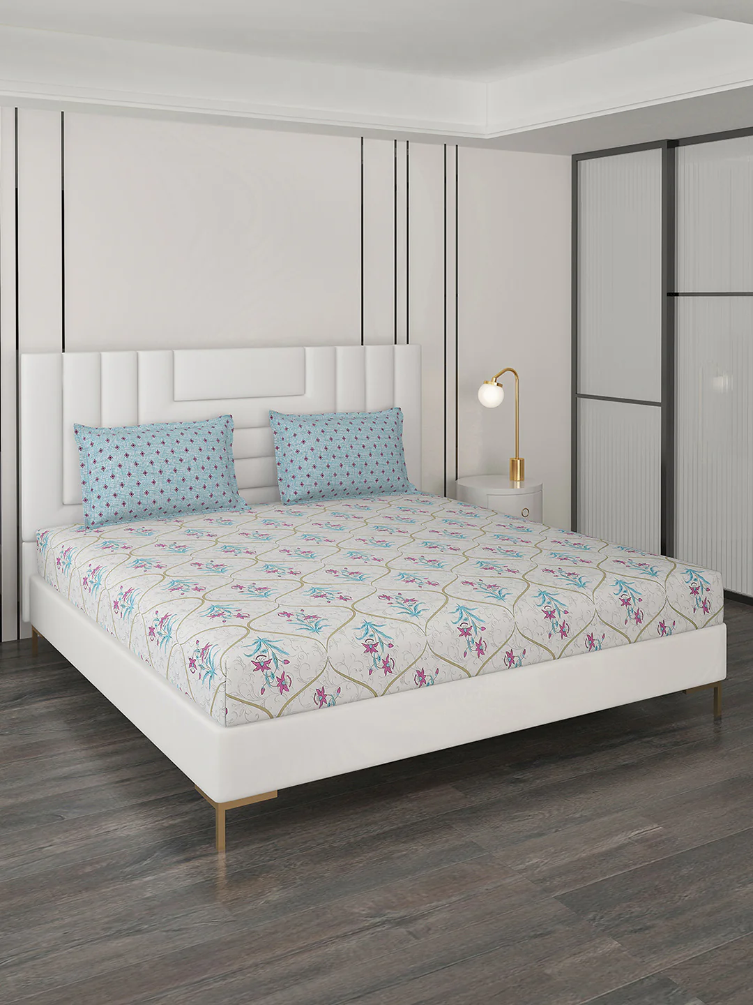 144 TC Cotton Double Bedsheet with 2 Pillow Covers