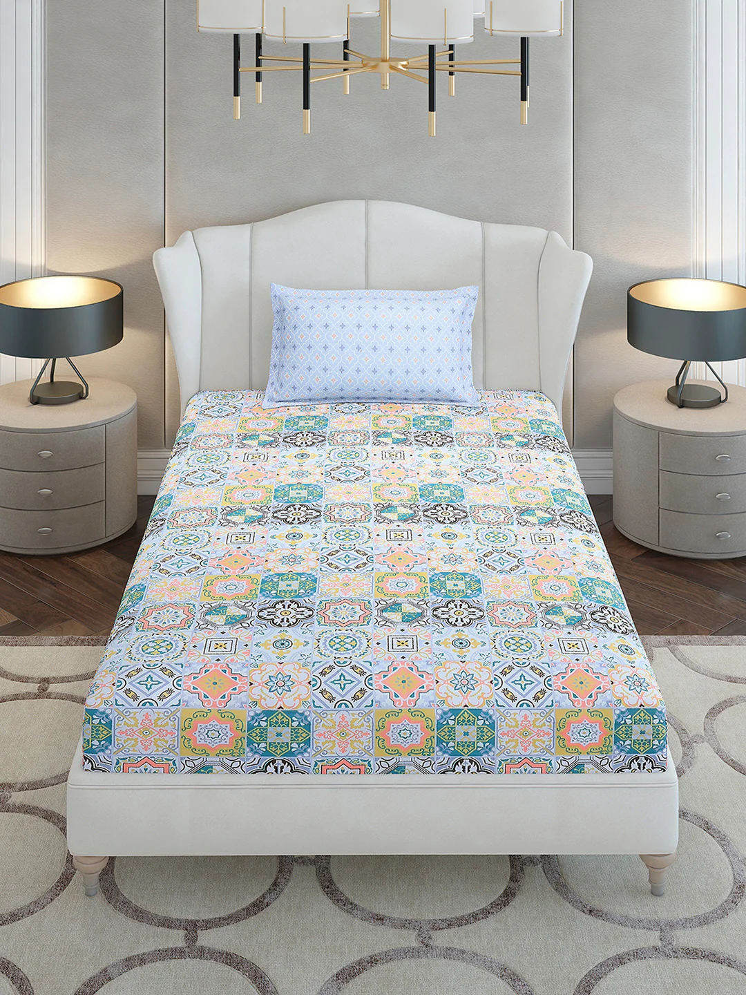 144 TC Cotton Single Bedsheet with 1 Pillow Cover (Solstice) - Image 2