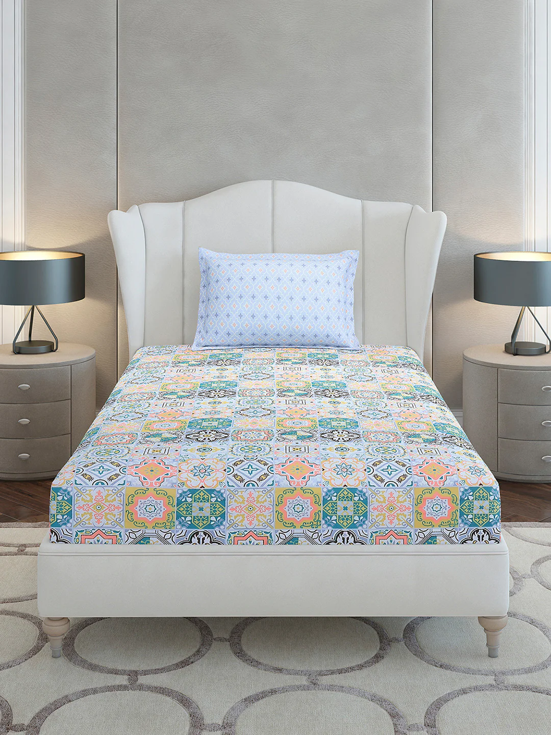 144 TC Cotton Single Bedsheet with 1 Pillow Cover (Solstice) - Image 3