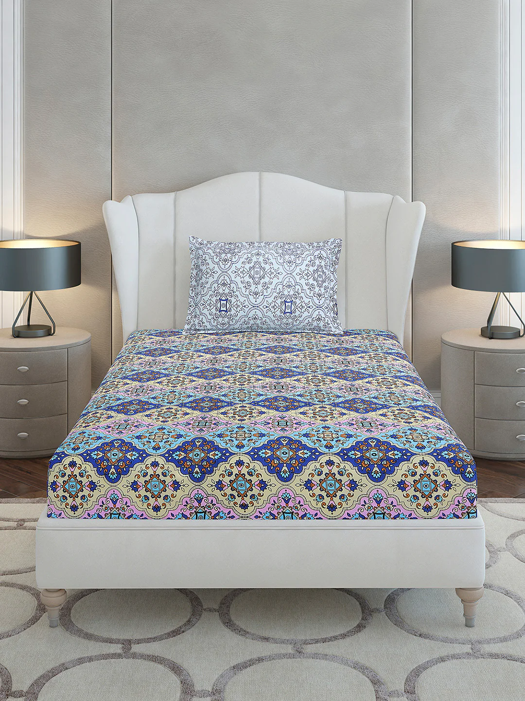144 TC Cotton Single Bedsheet with 1 Pillow Cover (Solstice) - Image 3