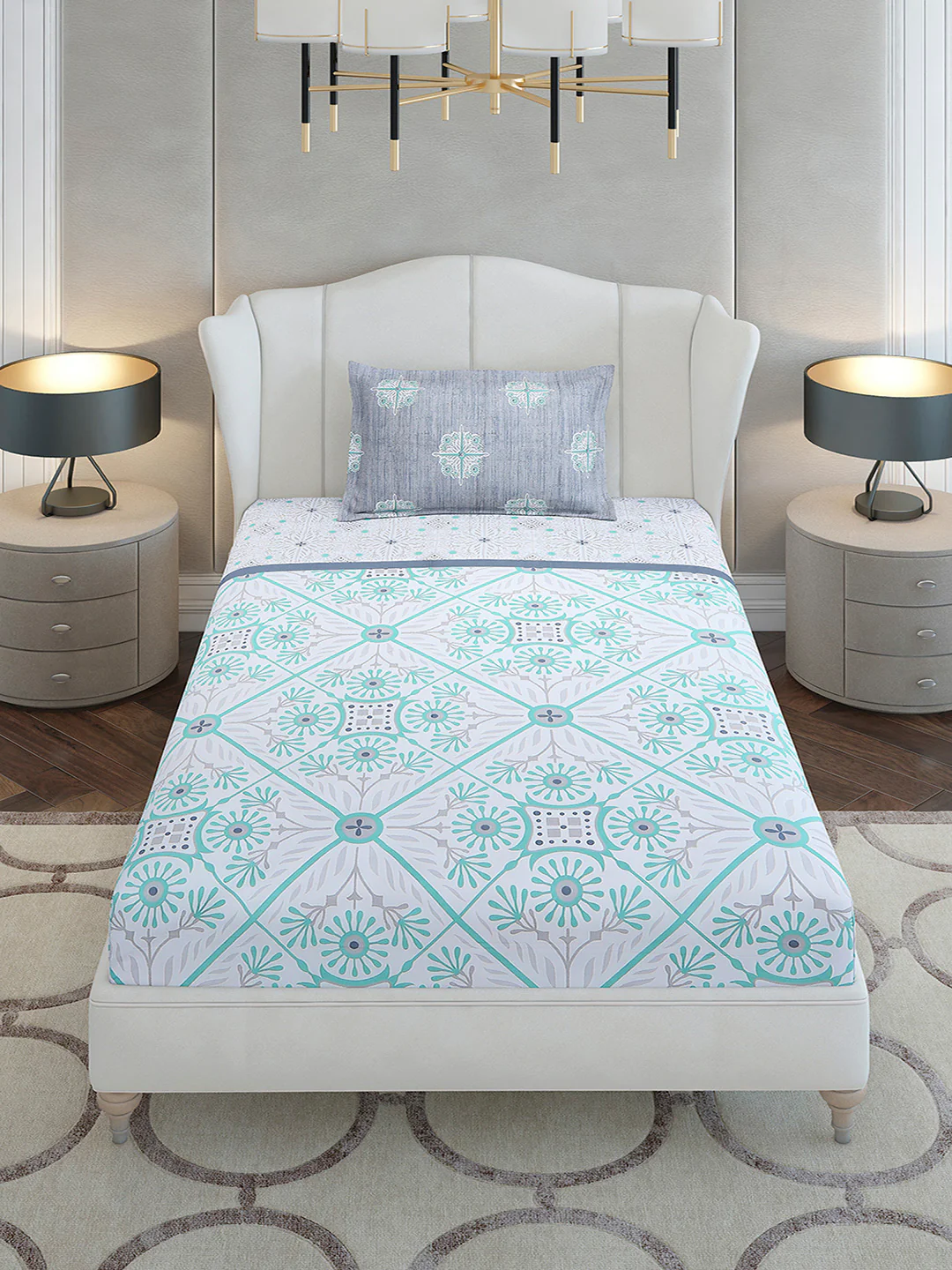 144 TC Cotton Single Bedsheet with 1 Pillow Cover (Solstice) - Image 2