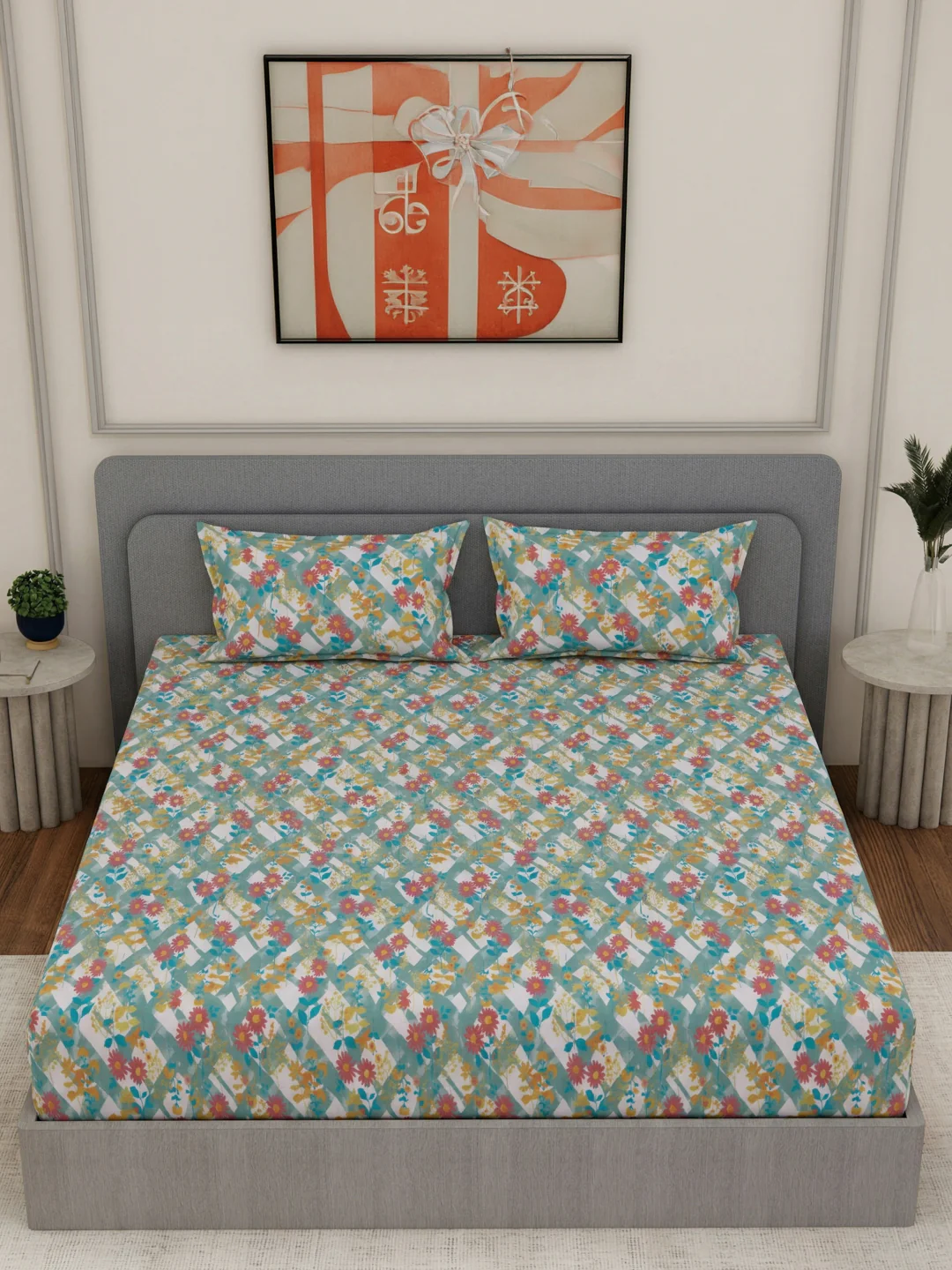 144 TC Pure Cotton Double Bed Bedsheet with 2 Pillow Covers Prestige Collection - Image 4