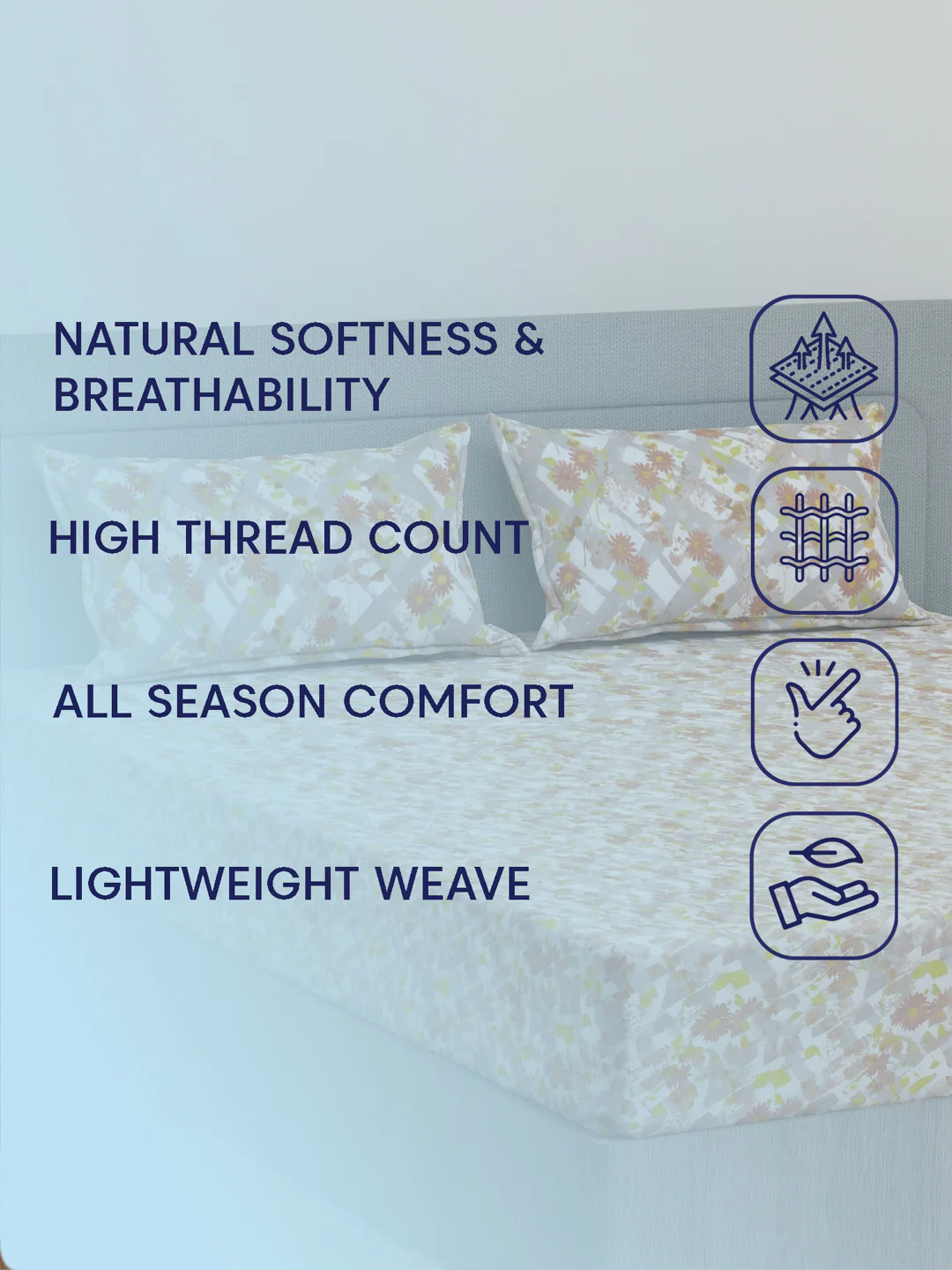 144 TC Pure Cotton Double Bed Bedsheet with 2 Pillow Covers Prestige Collection - Image 9
