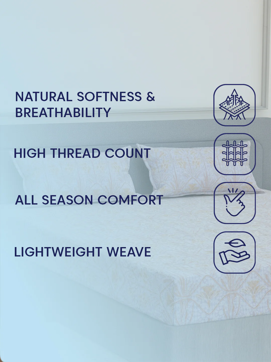 144 TC Pure Cotton Double Bed Bedsheet with 2 Pillow Covers Prestige Collection - Image 9