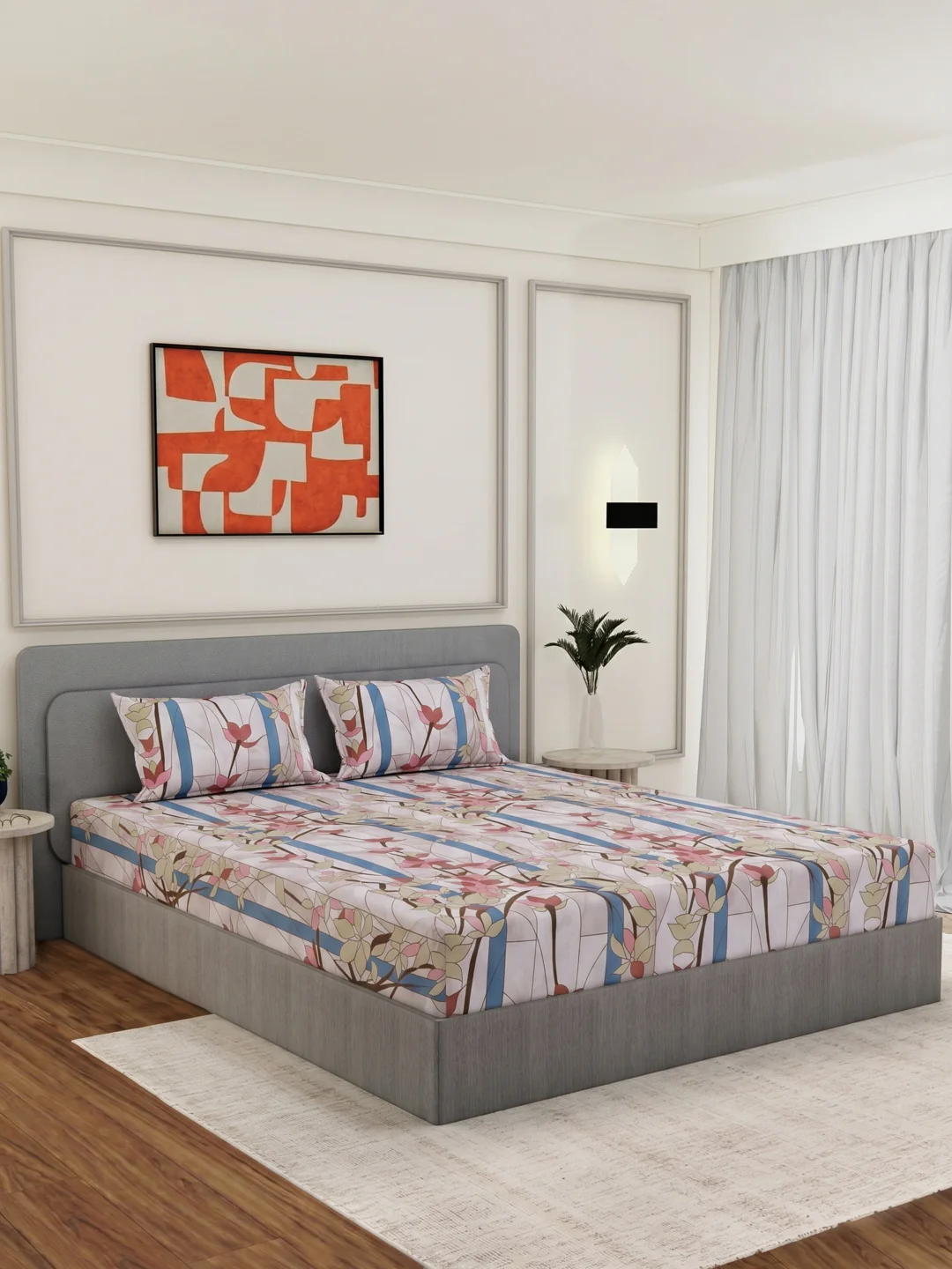 144 TC Pure Cotton Double Bed Bedsheet with 2 Pillow Covers Prestige Collection - Image 2