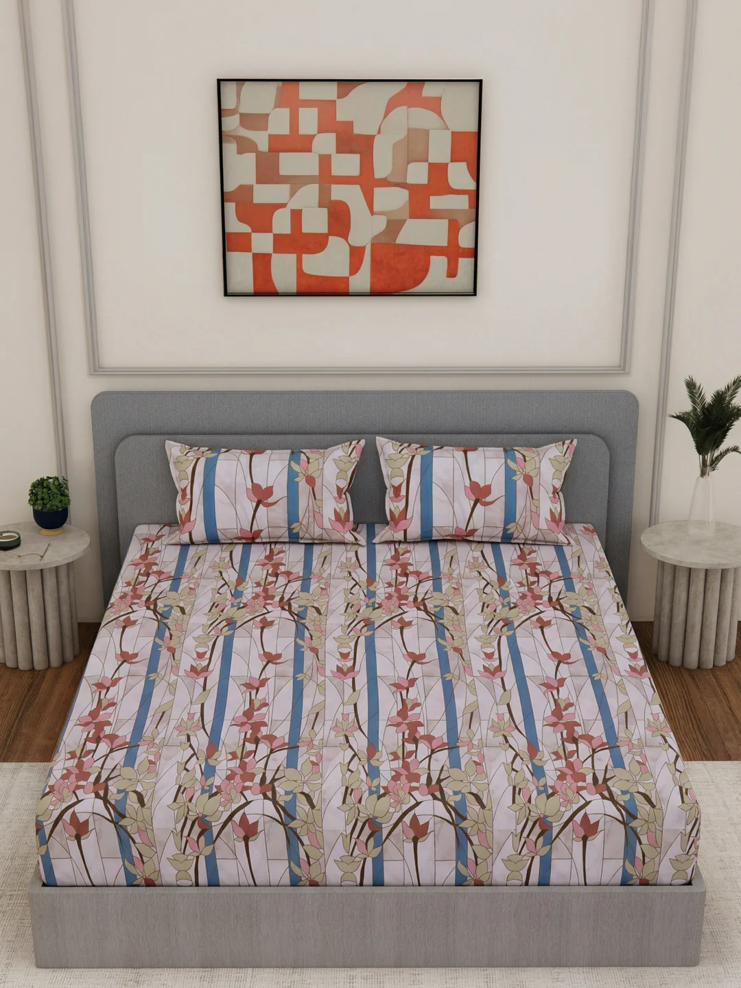 144 TC Pure Cotton Double Bed Bedsheet with 2 Pillow Covers Prestige Collection - Image 4