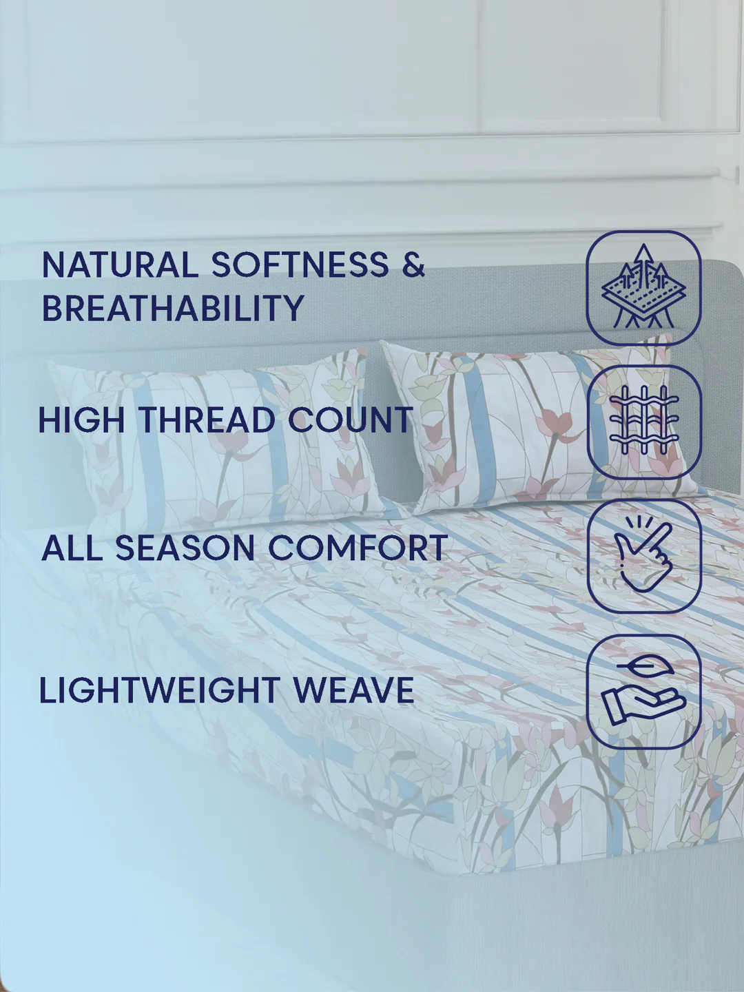 144 TC Pure Cotton Double Bed Bedsheet with 2 Pillow Covers Prestige Collection - Image 9
