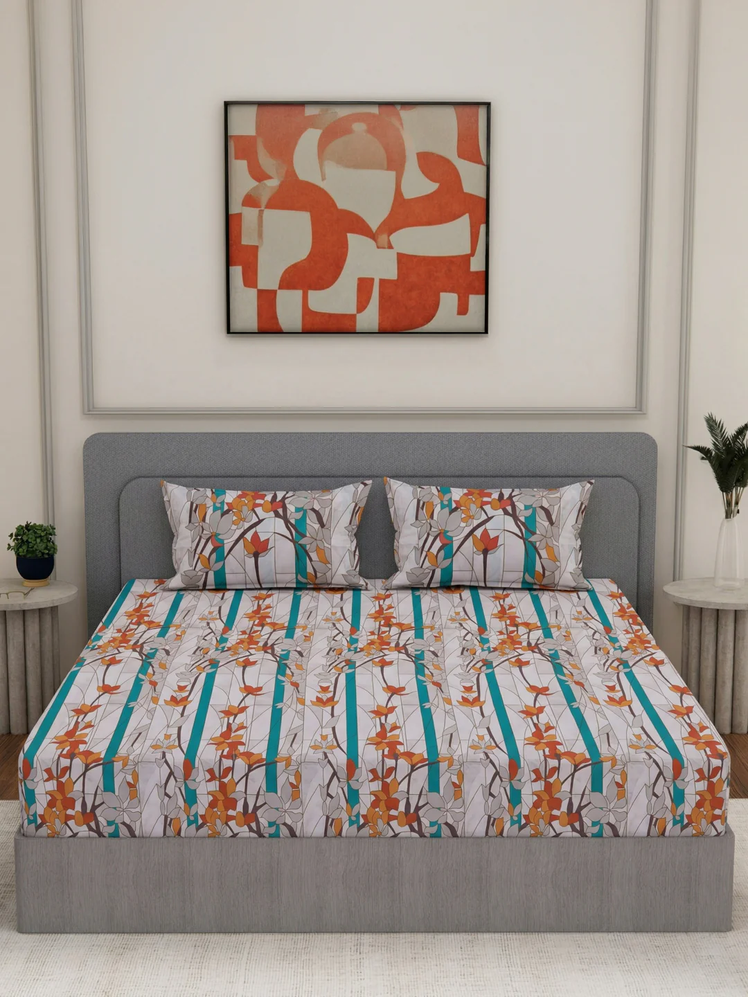 144 TC Pure Cotton Double Bed Bedsheet with 2 Pillow Covers Prestige Collection - Image 3