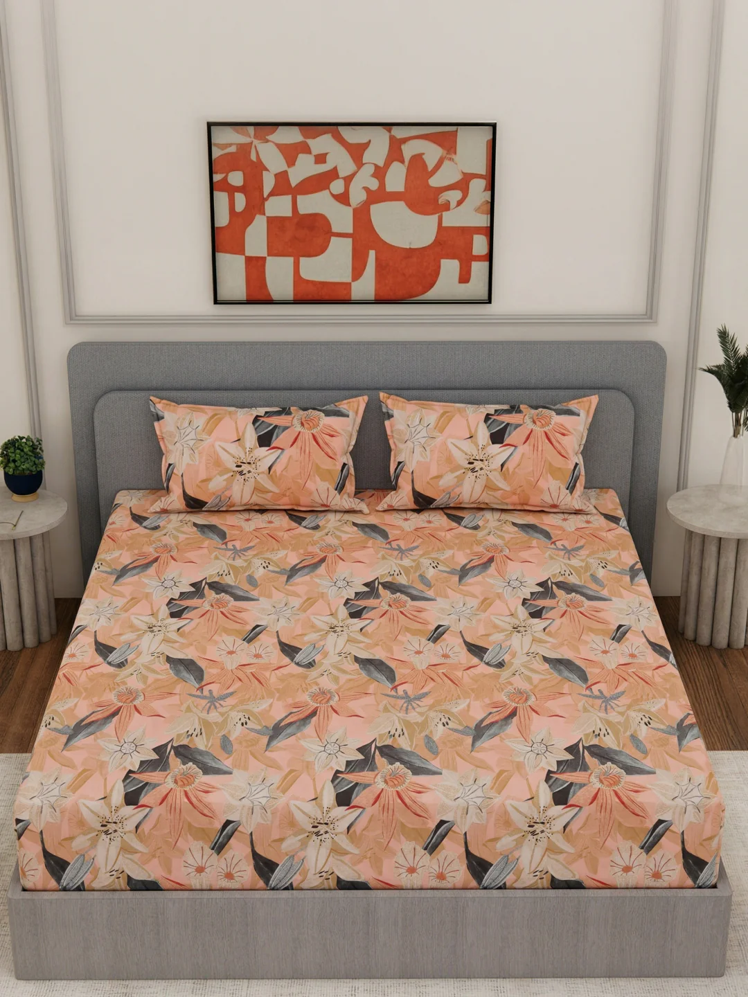 144 TC Pure Cotton Double Bed Bedsheet with 2 Pillow Covers Prestige Collection - Image 4