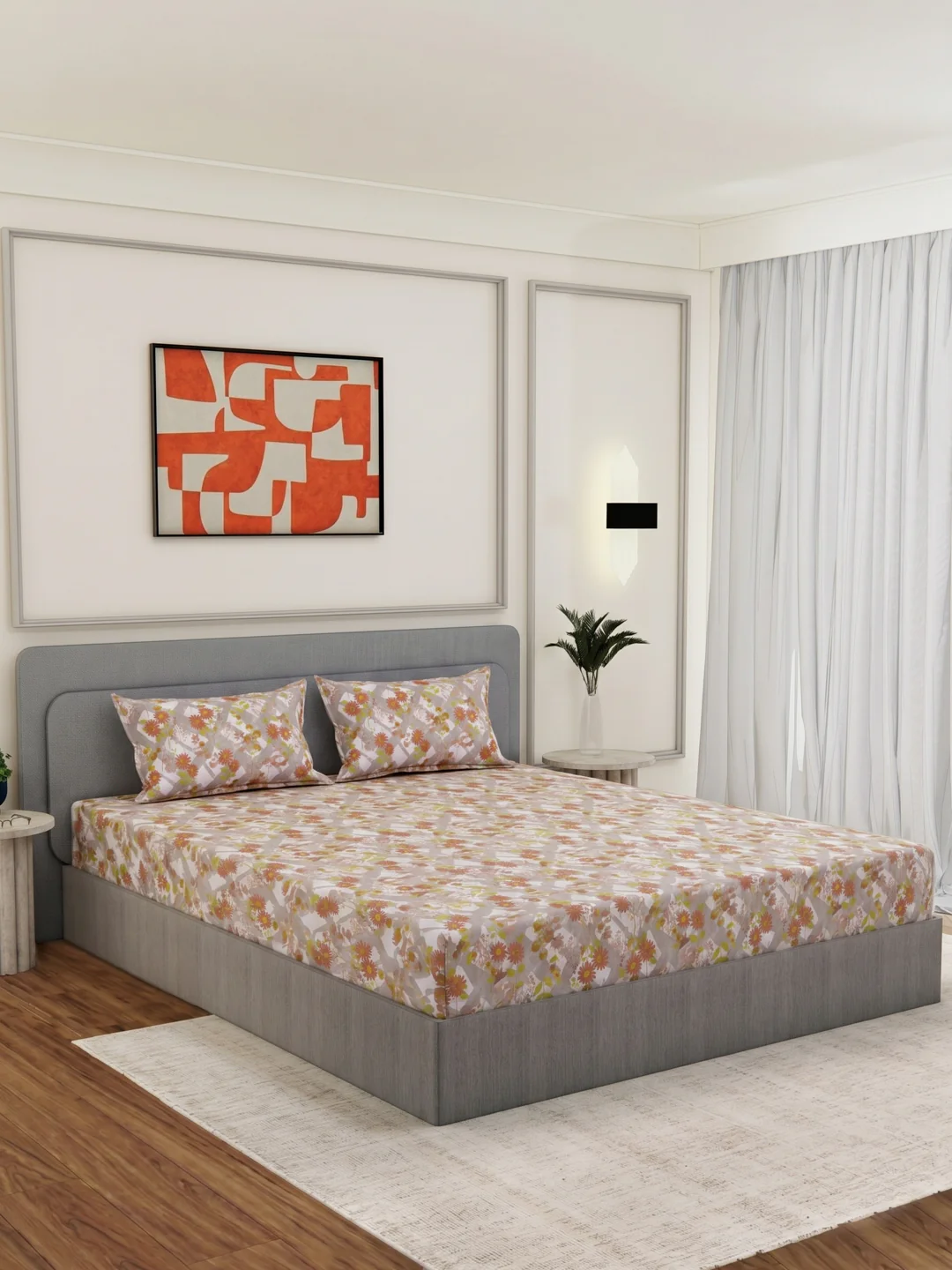 144 TC Pure Cotton King Size Bedsheet with 2 Pillow Covers Prestige Collection - Image 2