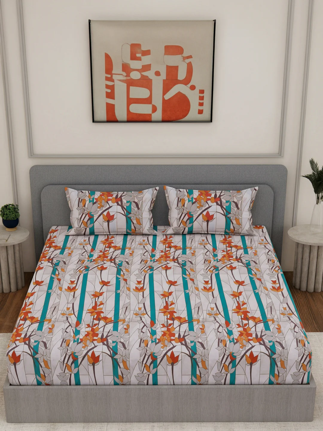144 TC Pure Cotton King Size Bedsheet with 2 Pillow Covers Prestige Collection - Image 4
