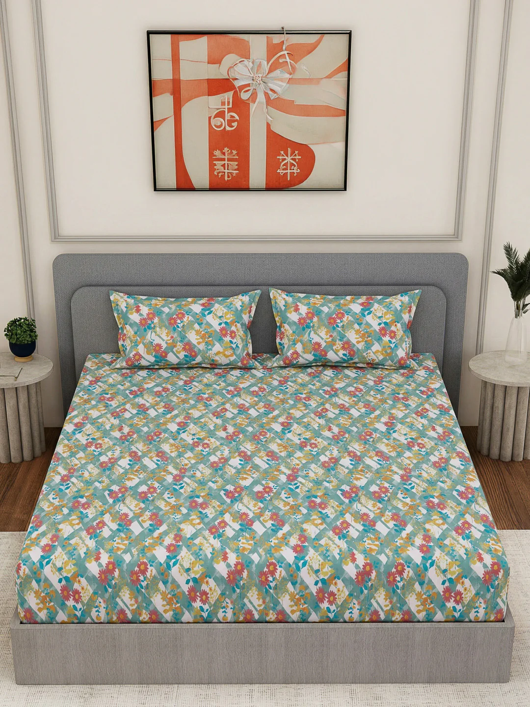 144 TC Pure Cotton King Size Bedsheet with 2 Pillow Covers Prestige Collection - Image 4