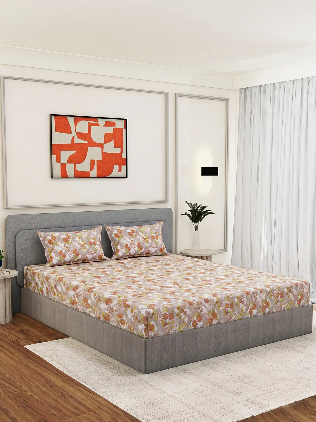 144 TC Pure Cotton King Size Bedsheet with 2 Pillow Covers Prestige Collection - Image 2