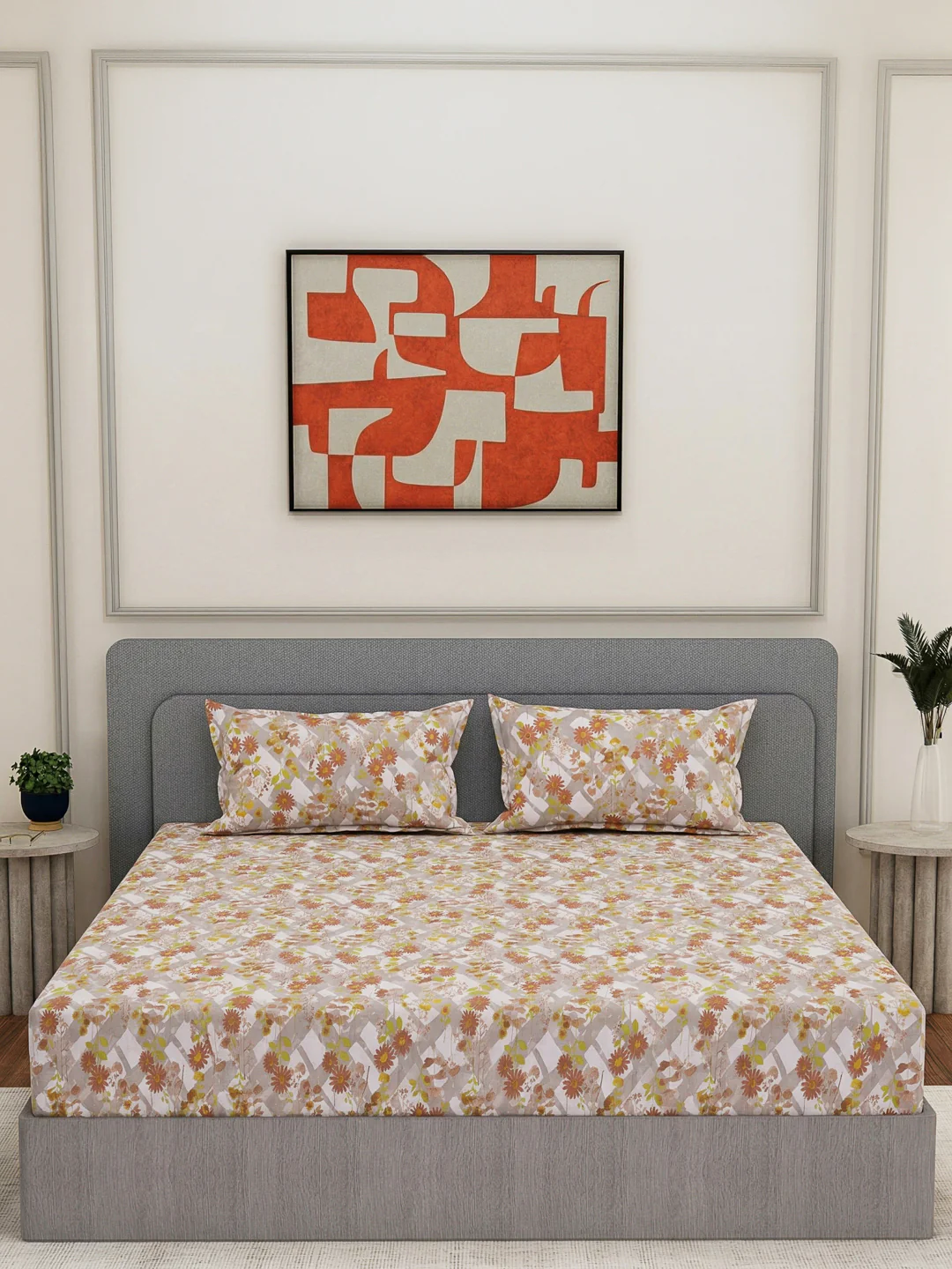 144 TC Pure Cotton King Size Bedsheet with 2 Pillow Covers Prestige Collection - Image 3