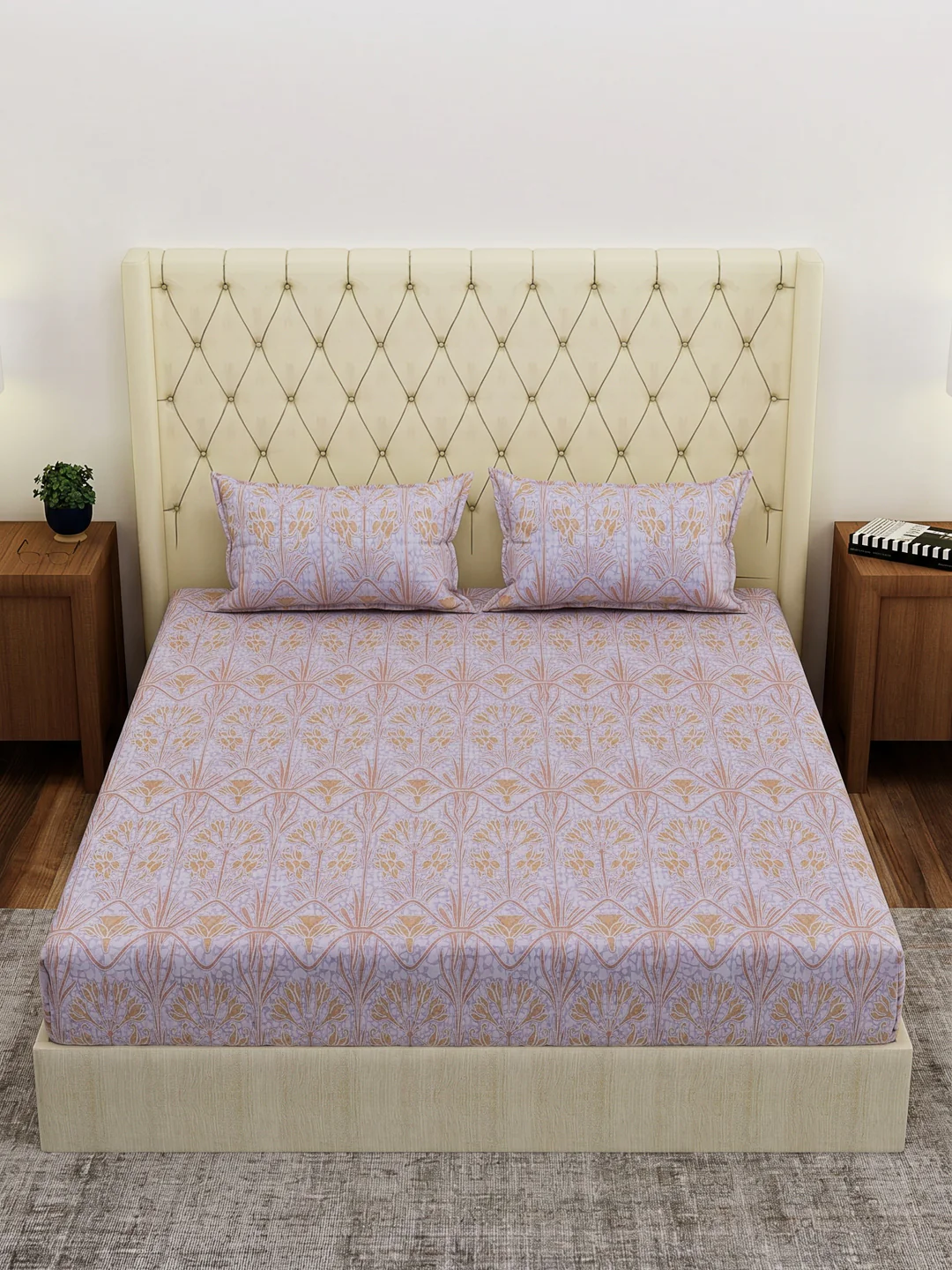 144 TC Pure Cotton King Size Bedsheet with 2 Pillow Covers Prestige Collection - Image 4