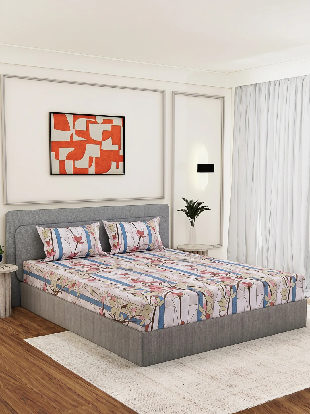 144 TC Pure Cotton King Size Bedsheet with 2 Pillow Covers Prestige Collection - Image 2
