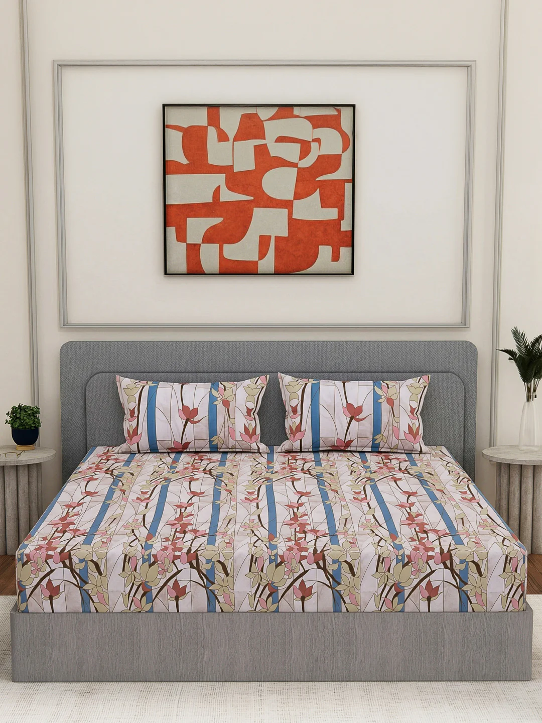 144 TC Pure Cotton King Size Bedsheet with 2 Pillow Covers Prestige Collection - Image 3