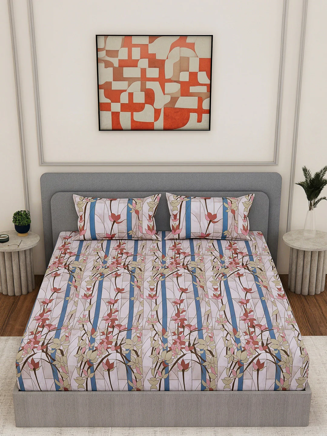 144 TC Pure Cotton King Size Bedsheet with 2 Pillow Covers Prestige Collection - Image 4