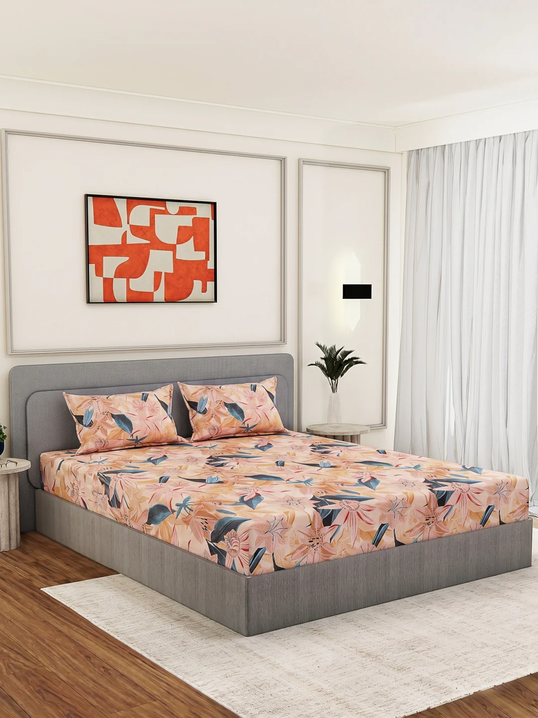 144 TC Pure Cotton King Size Bedsheet with 2 Pillow Covers Prestige Collection - Image 2