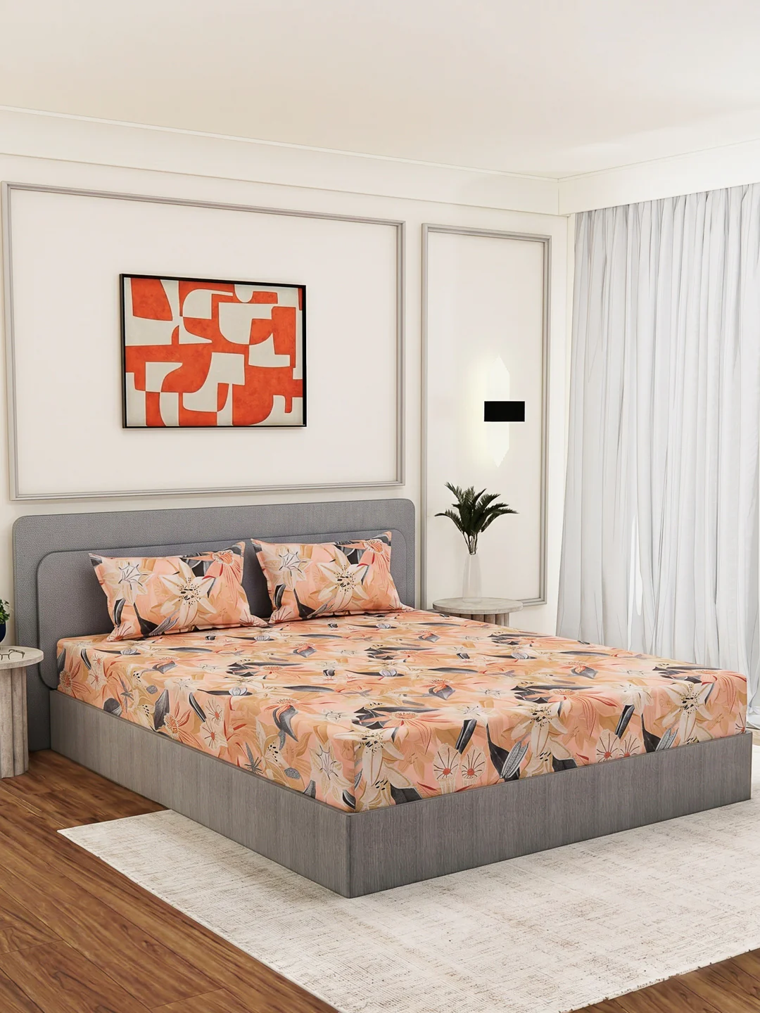 144 TC Pure Cotton King Size Bedsheet with 2 Pillow Covers Prestige Collection - Image 2