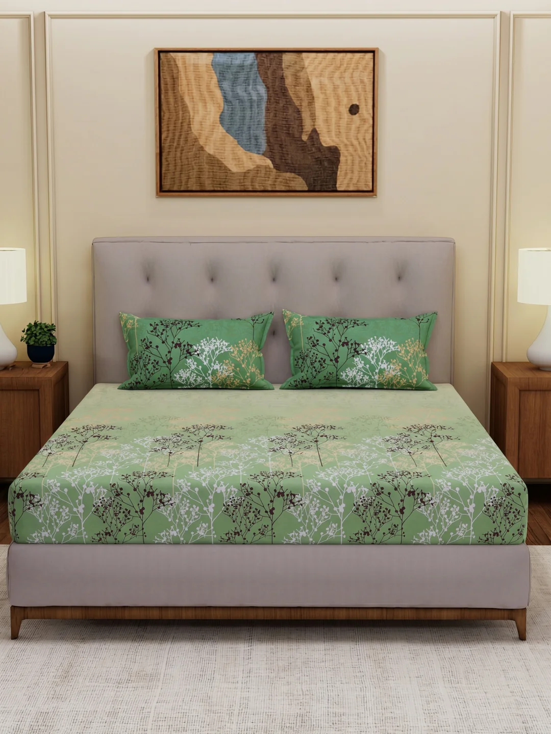 144 TC Pure Cotton King Size Bedsheet with 2 Pillow Covers Sensations Collection - Image 3