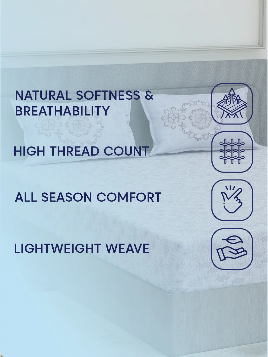 144 TC Pure Cotton King Size Bedsheet with 2 Pillow Covers Sensations Collection - Image 9