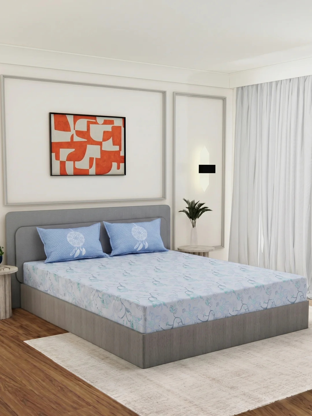 144 TC Pure Cotton King Size Bedsheet with 2 Pillow Covers Sensations Collection - Image 2