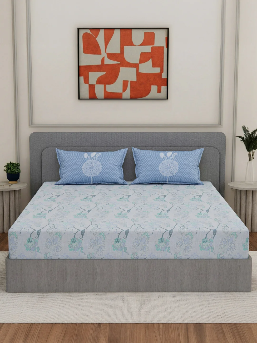 144 TC Pure Cotton King Size Bedsheet with 2 Pillow Covers Sensations Collection - Image 3
