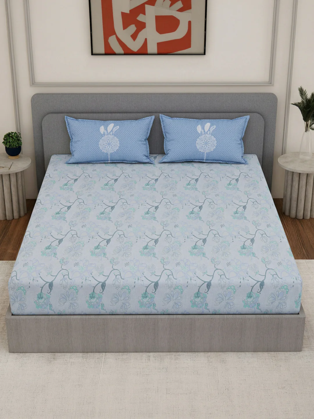 144 TC Pure Cotton King Size Bedsheet with 2 Pillow Covers Sensations Collection - Image 4