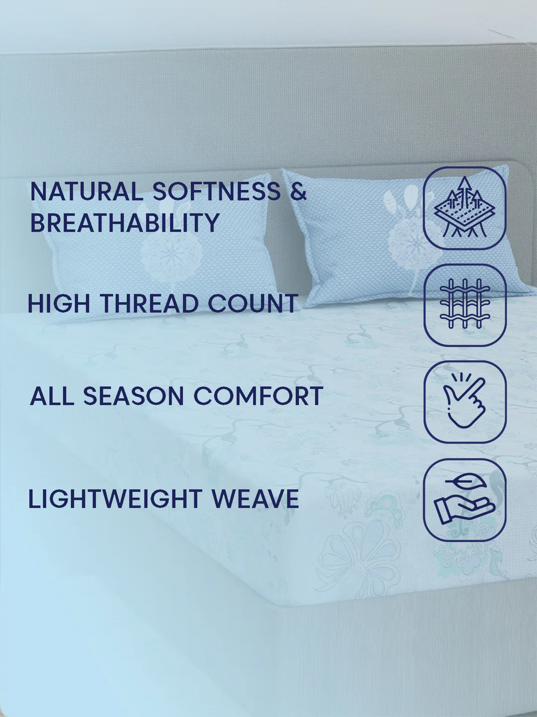 144 TC Pure Cotton King Size Bedsheet with 2 Pillow Covers Sensations Collection - Image 9