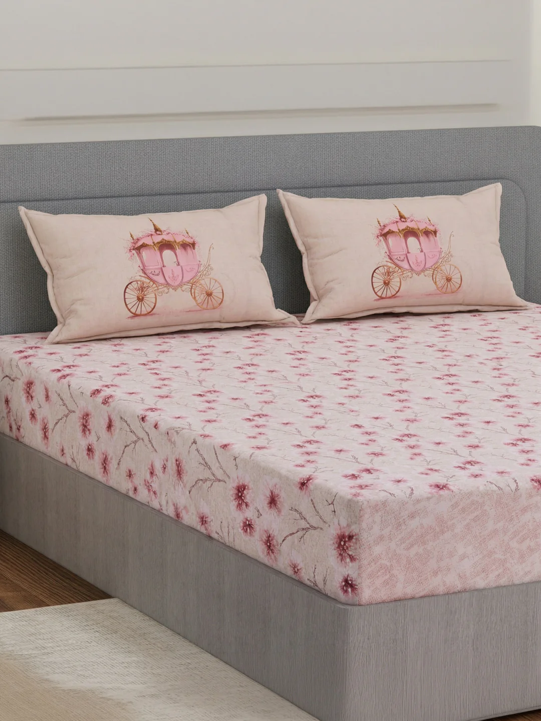 144 TC Pure Cotton King Size Bedsheet with 2 Pillow Covers Sensations Collection