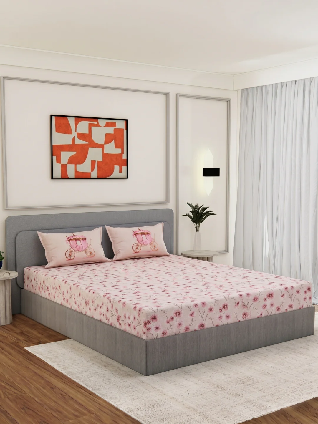 144 TC Pure Cotton King Size Bedsheet with 2 Pillow Covers Sensations Collection - Image 2