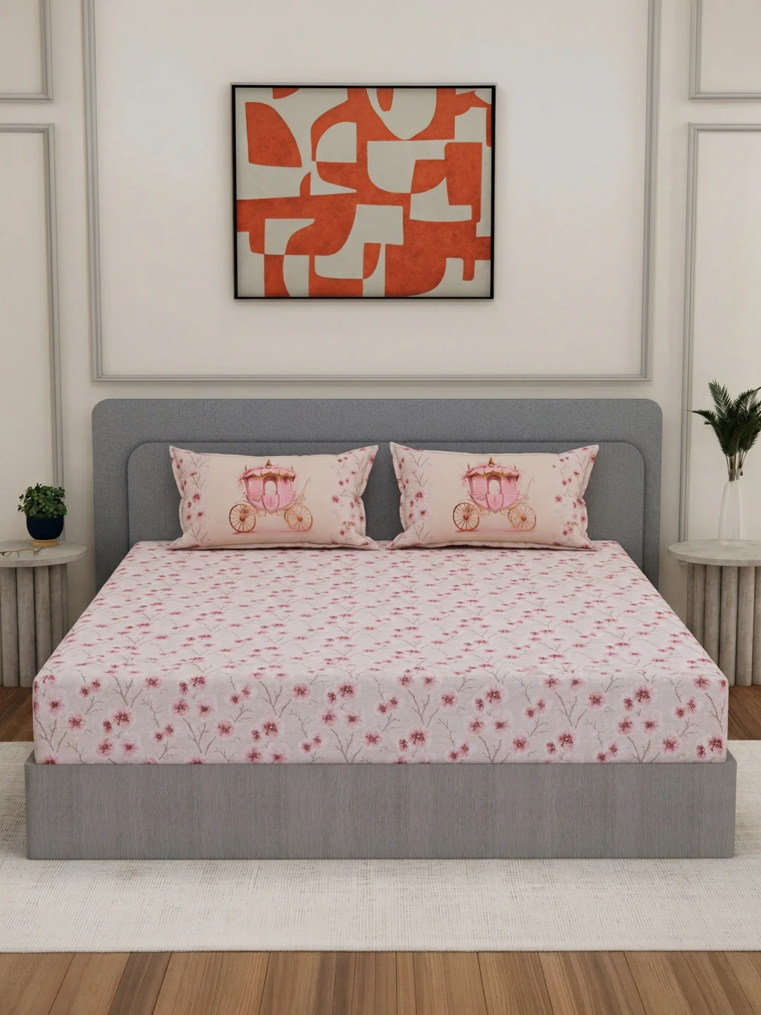 144 TC Pure Cotton King Size Bedsheet with 2 Pillow Covers Sensations Collection - Image 3