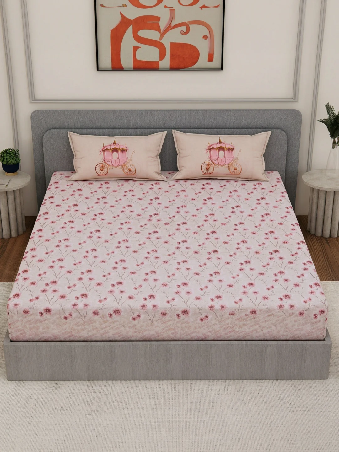 144 TC Pure Cotton King Size Bedsheet with 2 Pillow Covers Sensations Collection - Image 4
