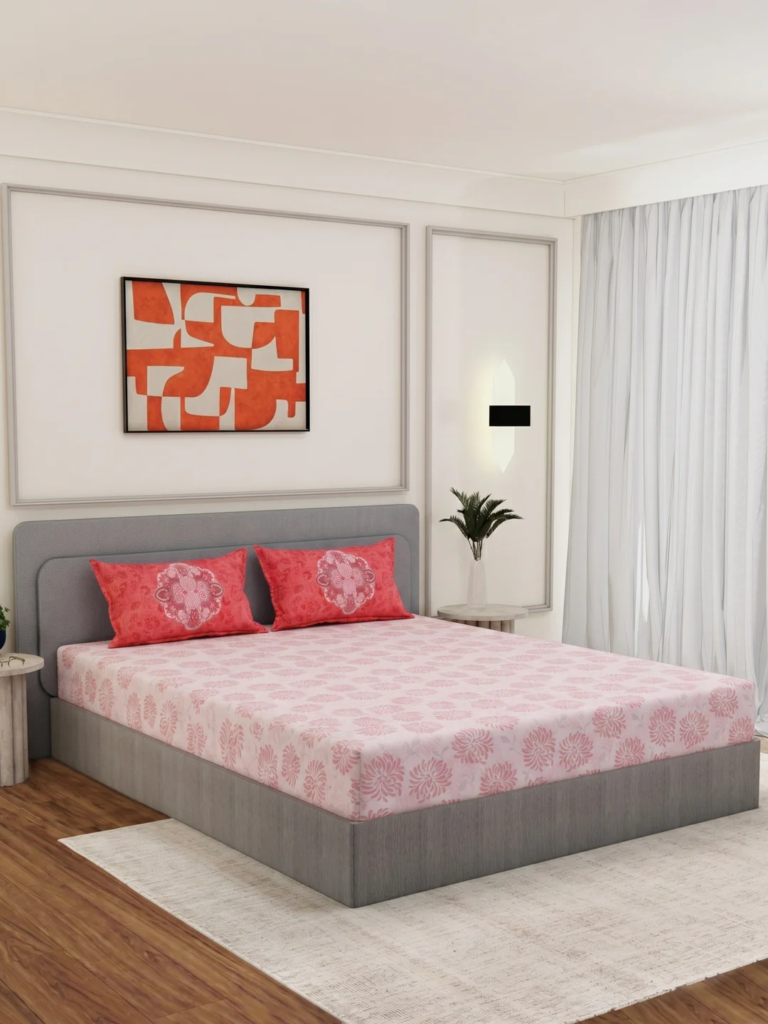 144 TC Pure Cotton King Size Bedsheet with 2 Pillow Covers Sensations Collection - Image 2