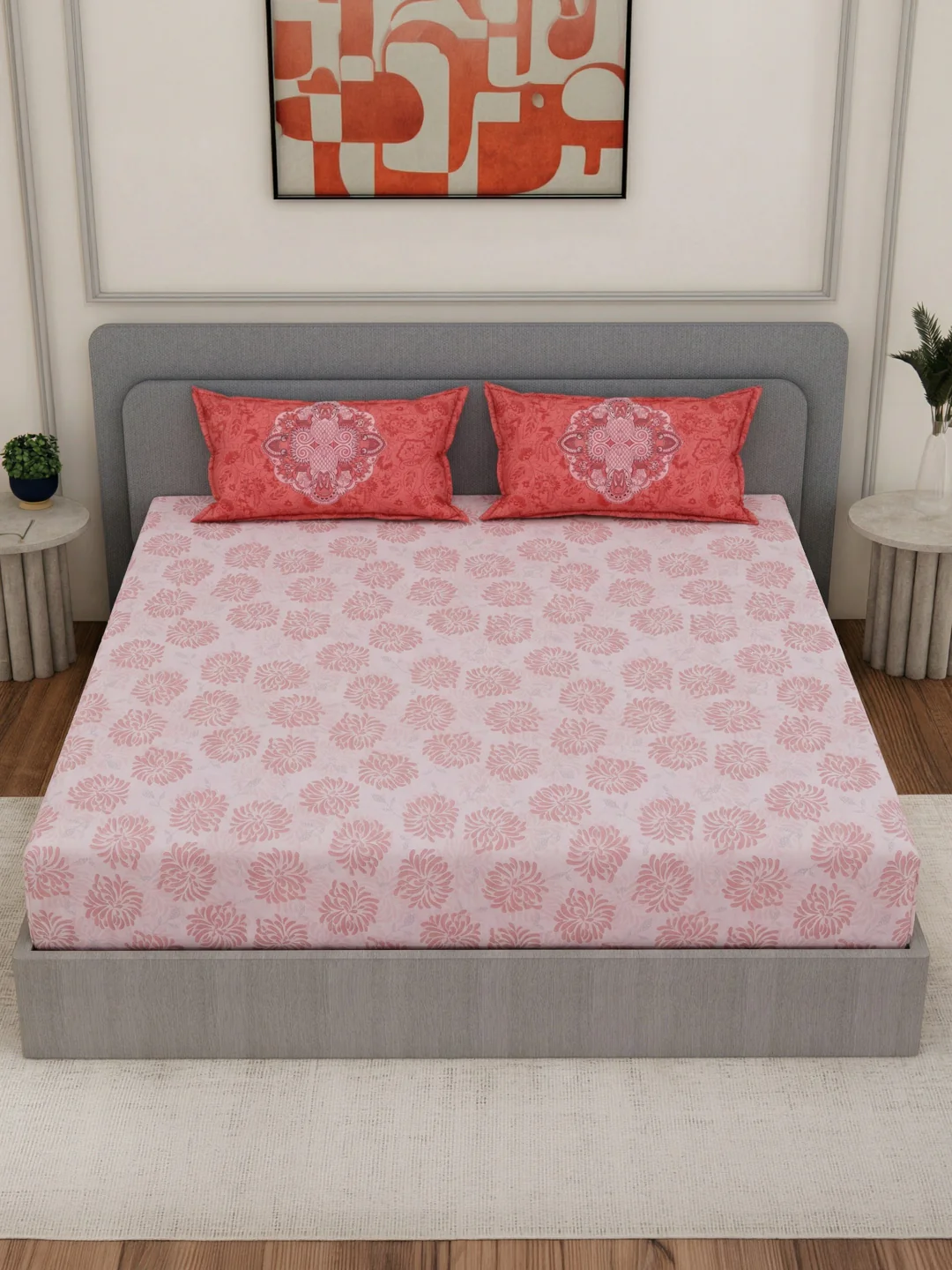 144 TC Pure Cotton King Size Bedsheet with 2 Pillow Covers Sensations Collection - Image 4