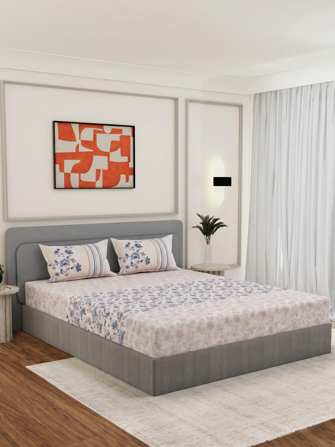 144 TC Pure Cotton King Size Bedsheet with 2 Pillow Covers Sensations Collection - Image 2