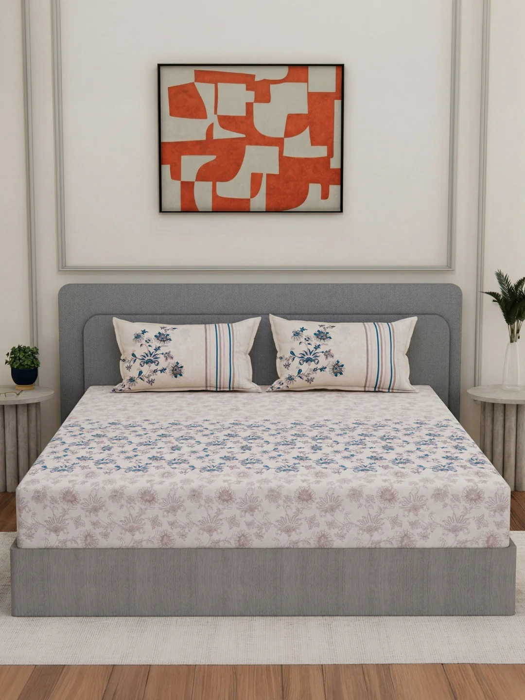 144 TC Pure Cotton King Size Bedsheet with 2 Pillow Covers Sensations Collection - Image 3
