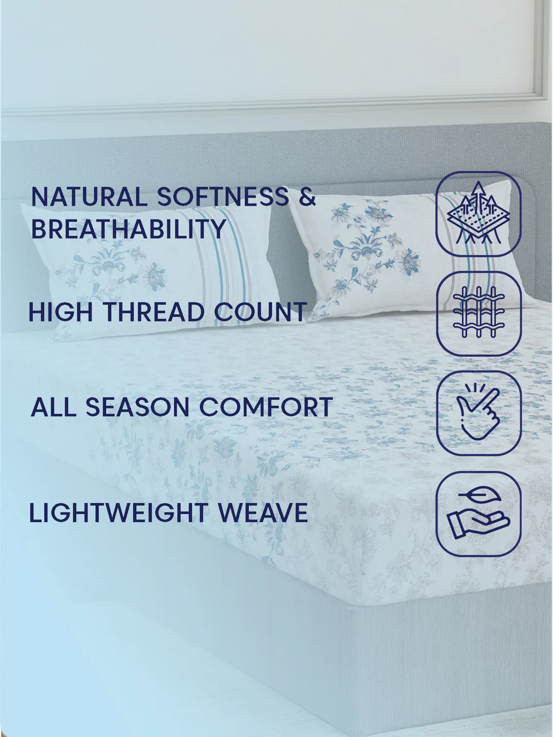 144 TC Pure Cotton King Size Bedsheet with 2 Pillow Covers Sensations Collection - Image 9