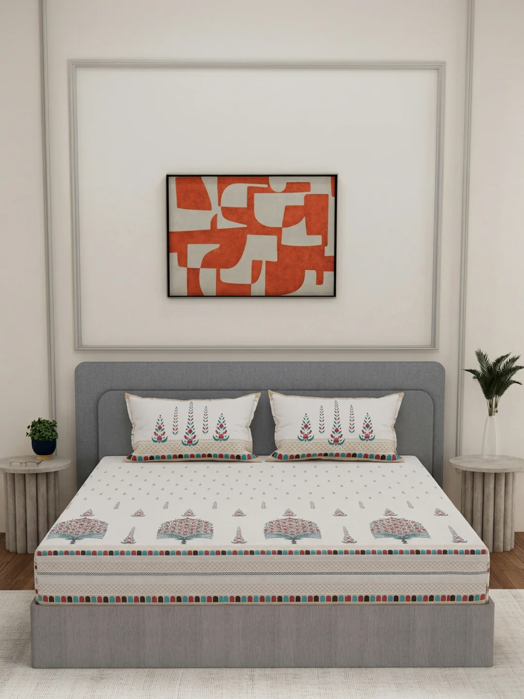144 TC Pure Cotton King Size Bedsheet with 2 Pillow Covers Tradition Collection - Image 3