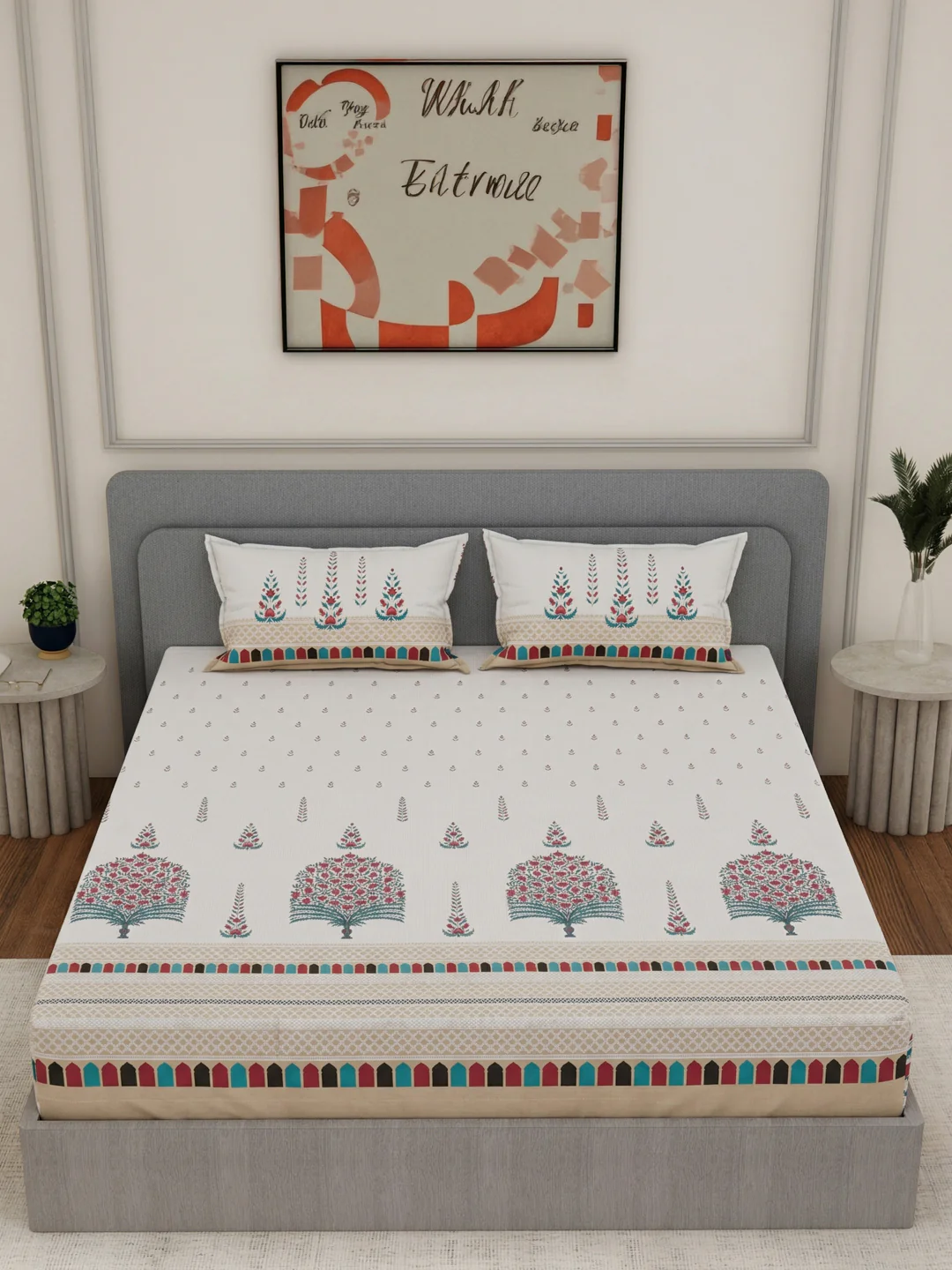 144 TC Pure Cotton King Size Bedsheet with 2 Pillow Covers Tradition Collection - Image 4