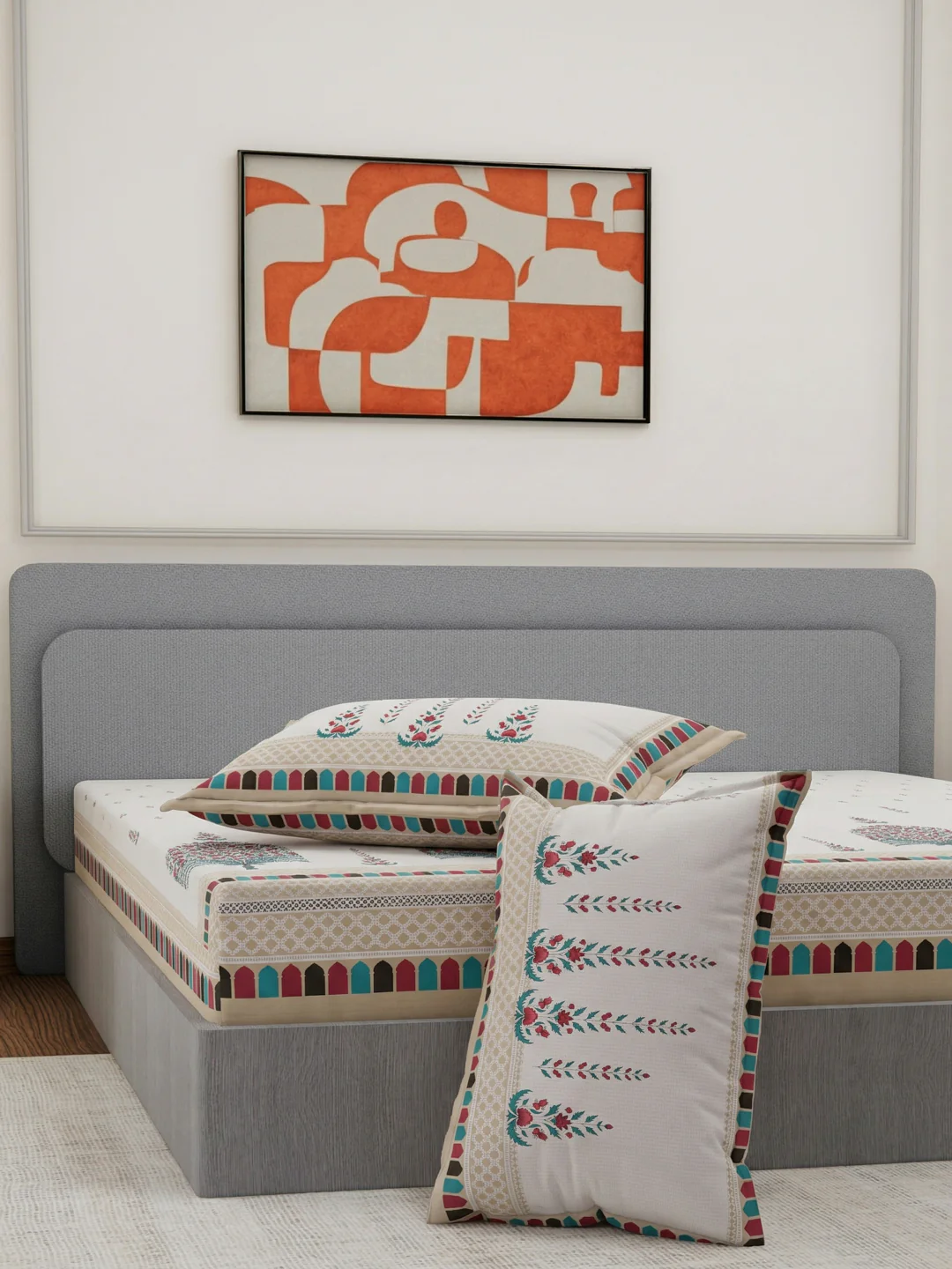 144 TC Pure Cotton King Size Bedsheet with 2 Pillow Covers Tradition Collection - Image 5