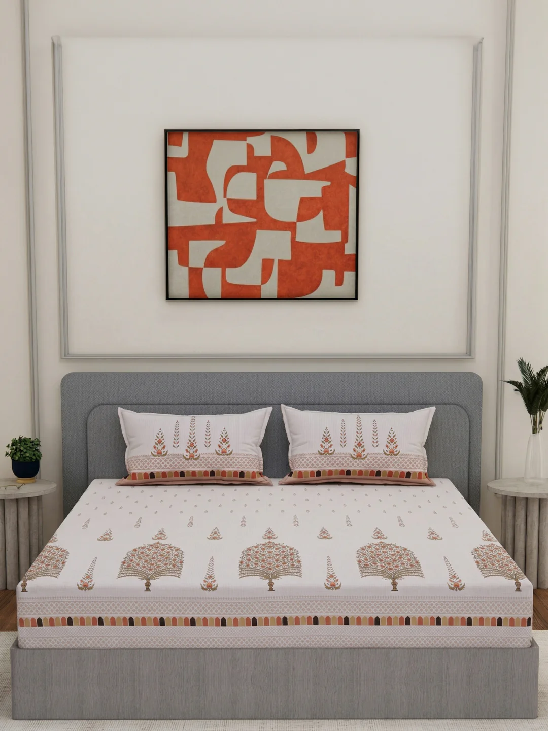 144 TC Pure Cotton King Size Bedsheet with 2 Pillow Covers Tradition Collection - Image 3