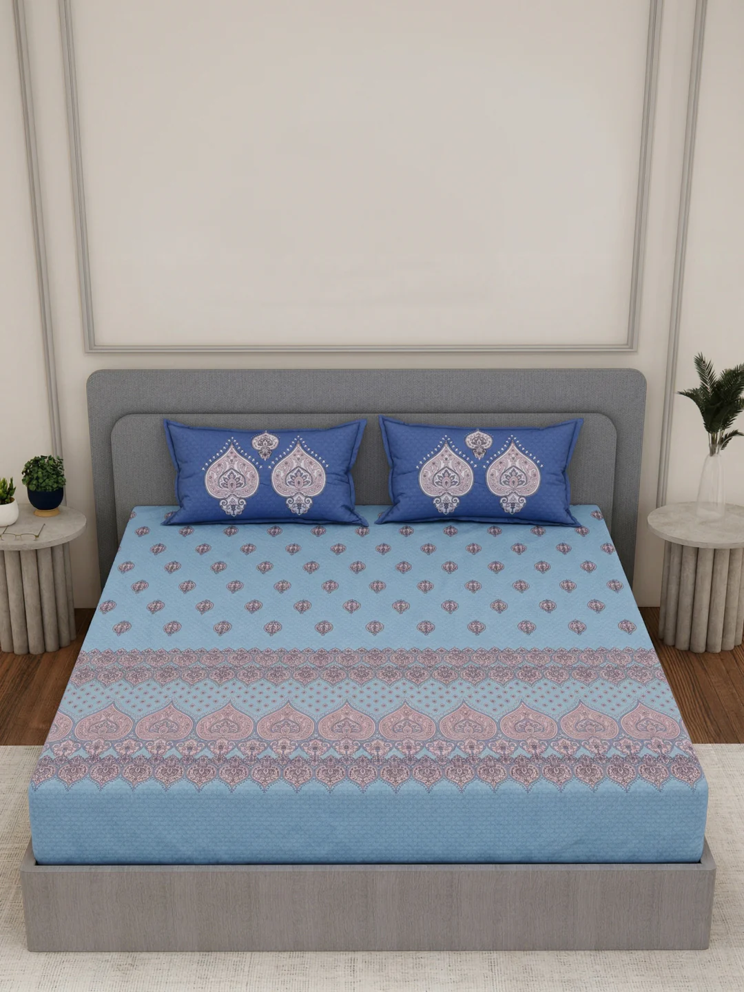 144 TC Pure Cotton King Size Bedsheet with 2 Pillow Covers Tradition Collection - Image 4