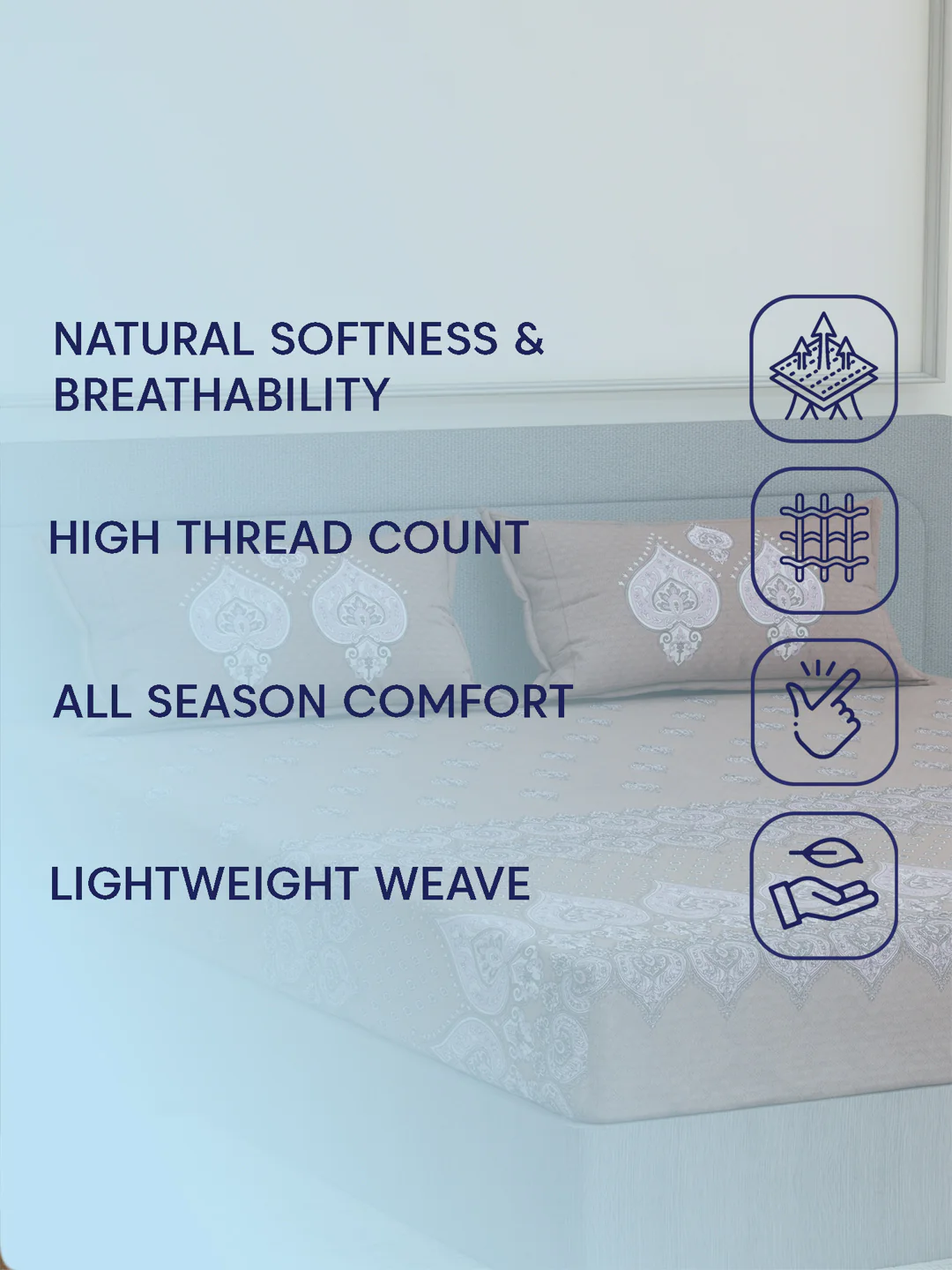 144 TC Pure Cotton King Size Bedsheet with 2 Pillow Covers Tradition Collection - Image 9