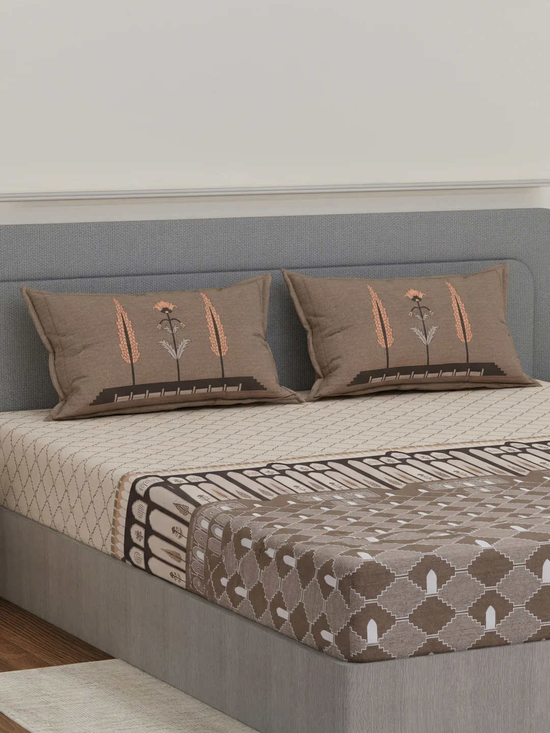 144 TC Pure Cotton King Size Bedsheet with 2 Pillow Covers Tradition Collection